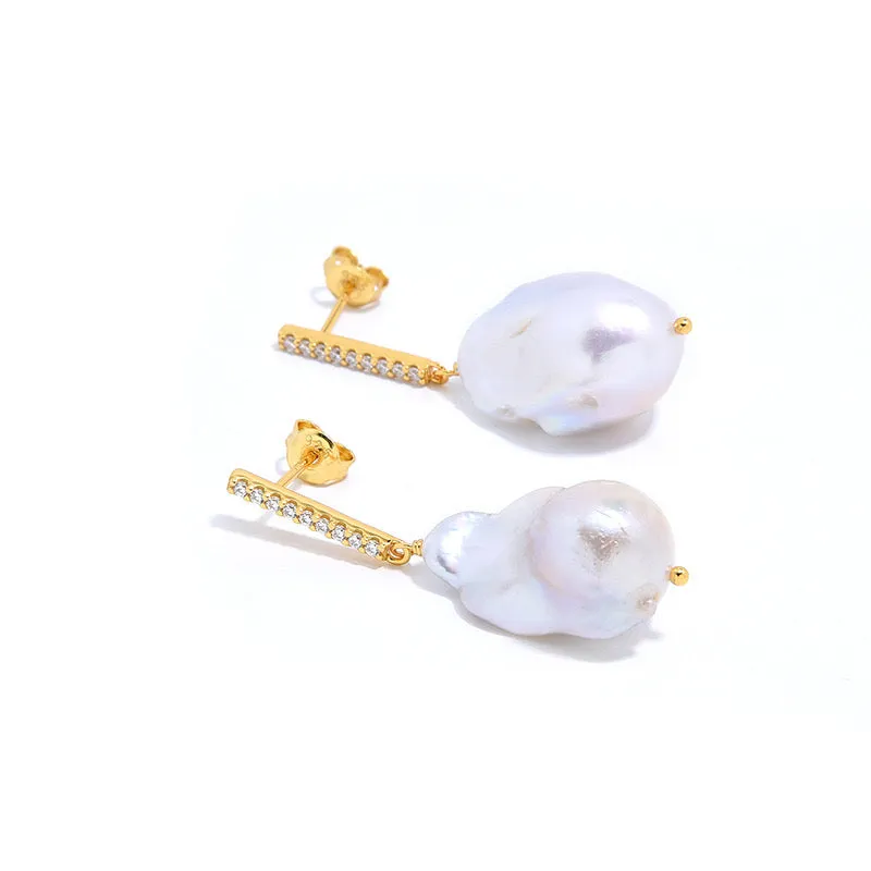 11-13mm Baroque Pearl Zirconia Chic Earrings