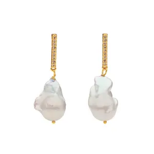 11-13mm Baroque Pearl Zirconia Chic Earrings