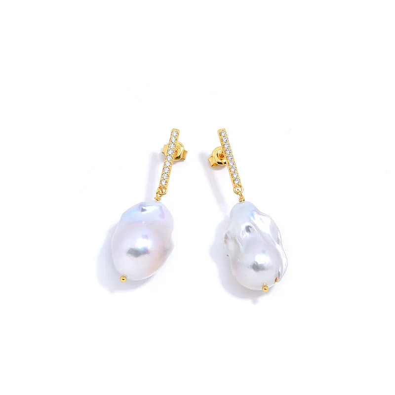 11-13mm Baroque Pearl Zirconia Chic Earrings