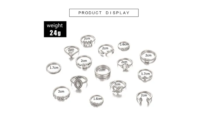 15 Piece /Set Women Punk Vintage Knuckle Rings