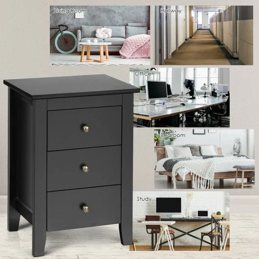 2 pcs Nightstand End Beside Table Drawers-Black