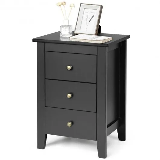 2 pcs Nightstand End Beside Table Drawers-Black