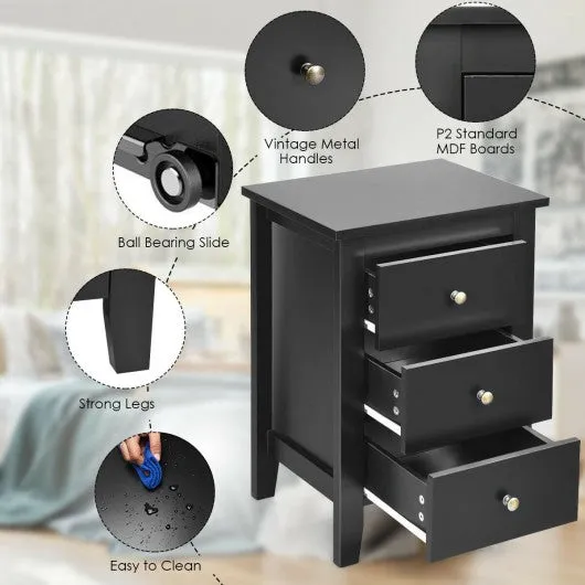 2 pcs Nightstand End Beside Table Drawers-Black