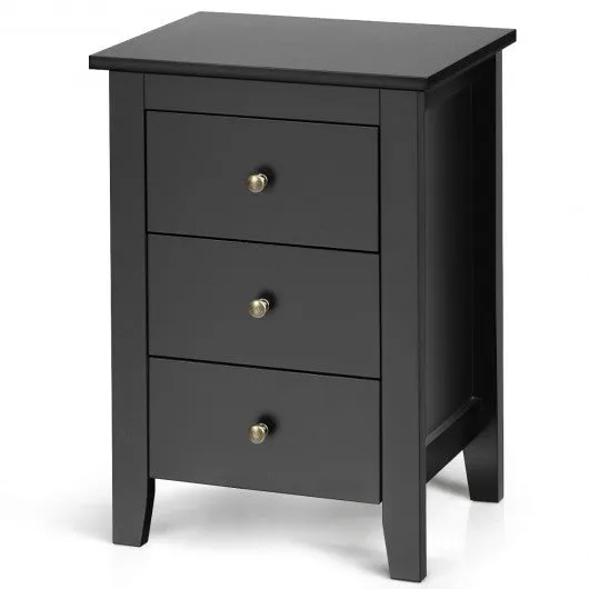 2 pcs Nightstand End Beside Table Drawers-Black