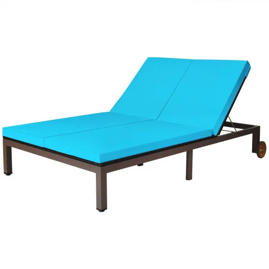 2-Person Patio Rattan Lounge Chair with Adjustable Backrest-Turquoise