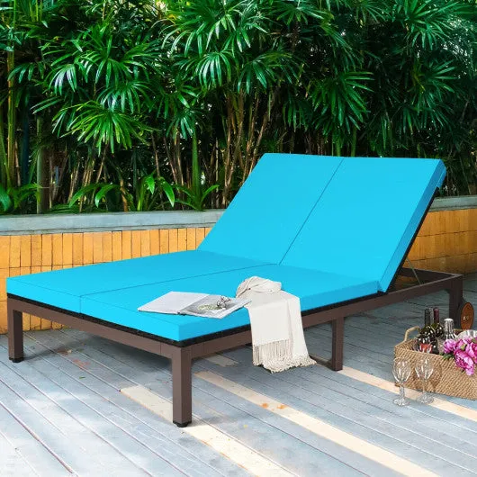 2-Person Patio Rattan Lounge Chair with Adjustable Backrest-Turquoise