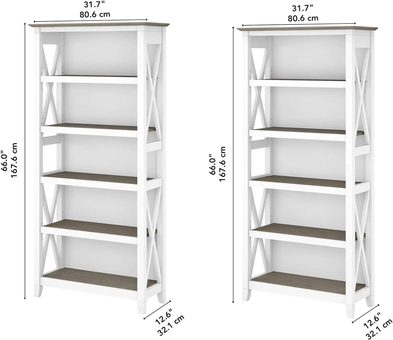 5 Shelf 66 Inch Bookcase Set