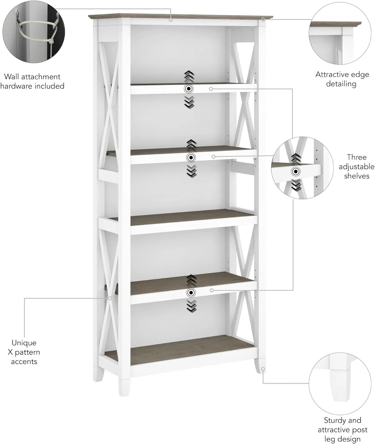 5 Shelf 66 Inch Bookcase Set