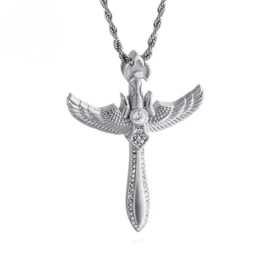 Angel Wings Sword Pendant - Vintage Cross Necklace for Men, Stainless Steel and Titanium Steel Jewelry