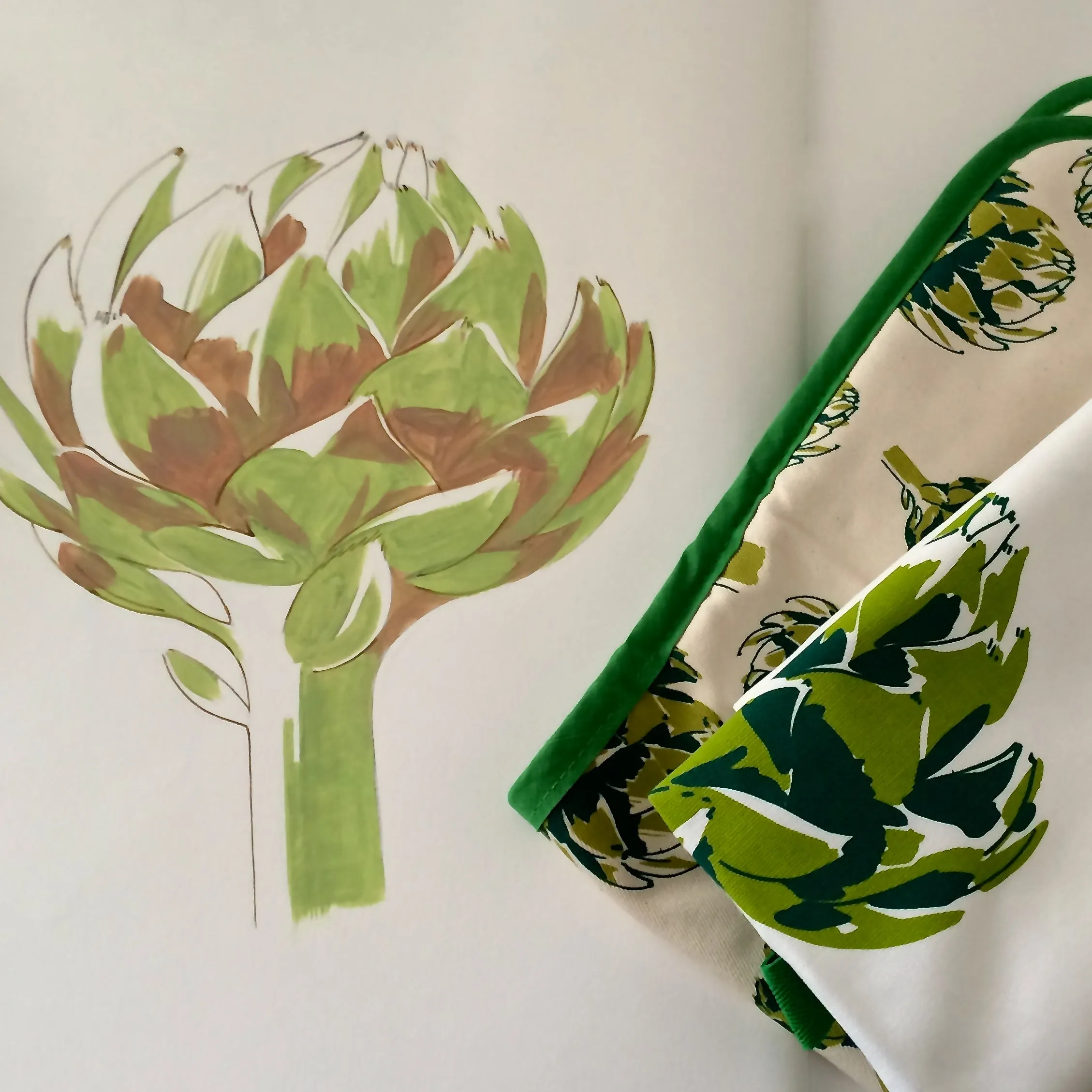 Artichoke and fennel double oven glove - screen printed