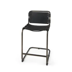 Berbick Bar Counter Stool Black Leather | Gray Metal | Counter