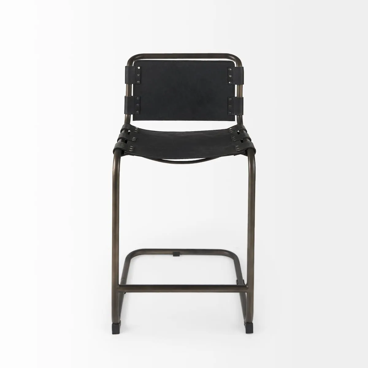 Berbick Bar Counter Stool Black Leather | Gray Metal | Counter