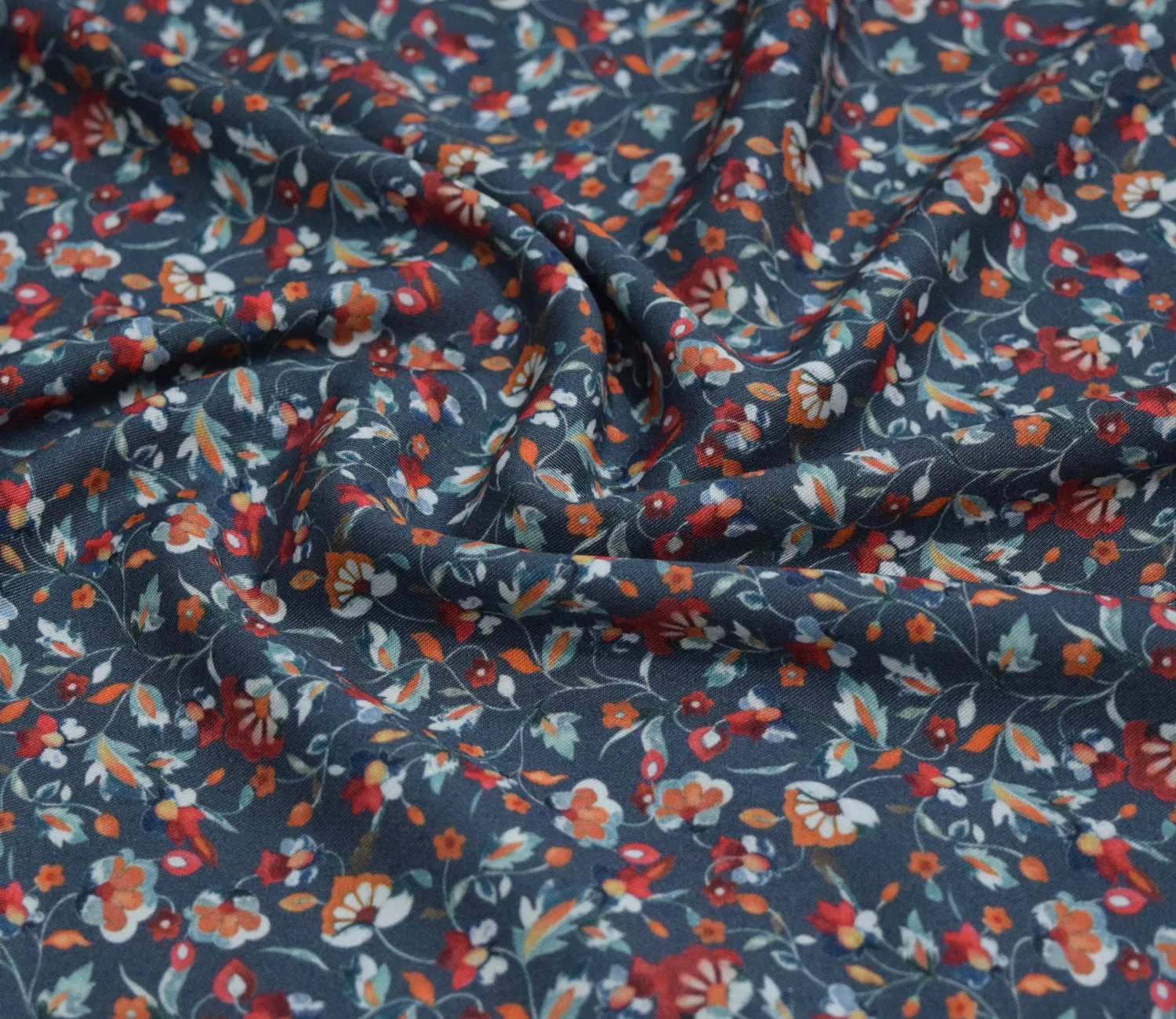 Blue Floral Digital Printed Pure Pashmina Fabric