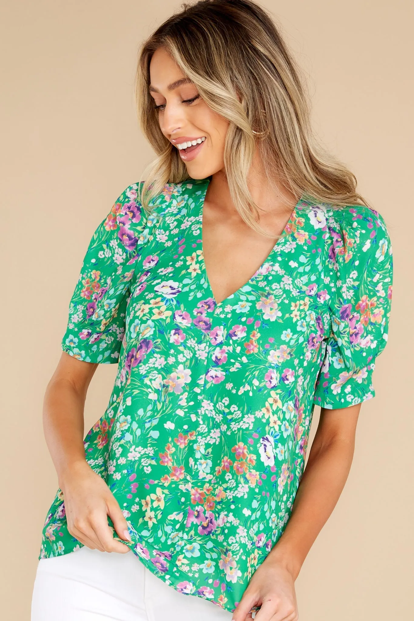 Britton Green Meadow Floral Blouse