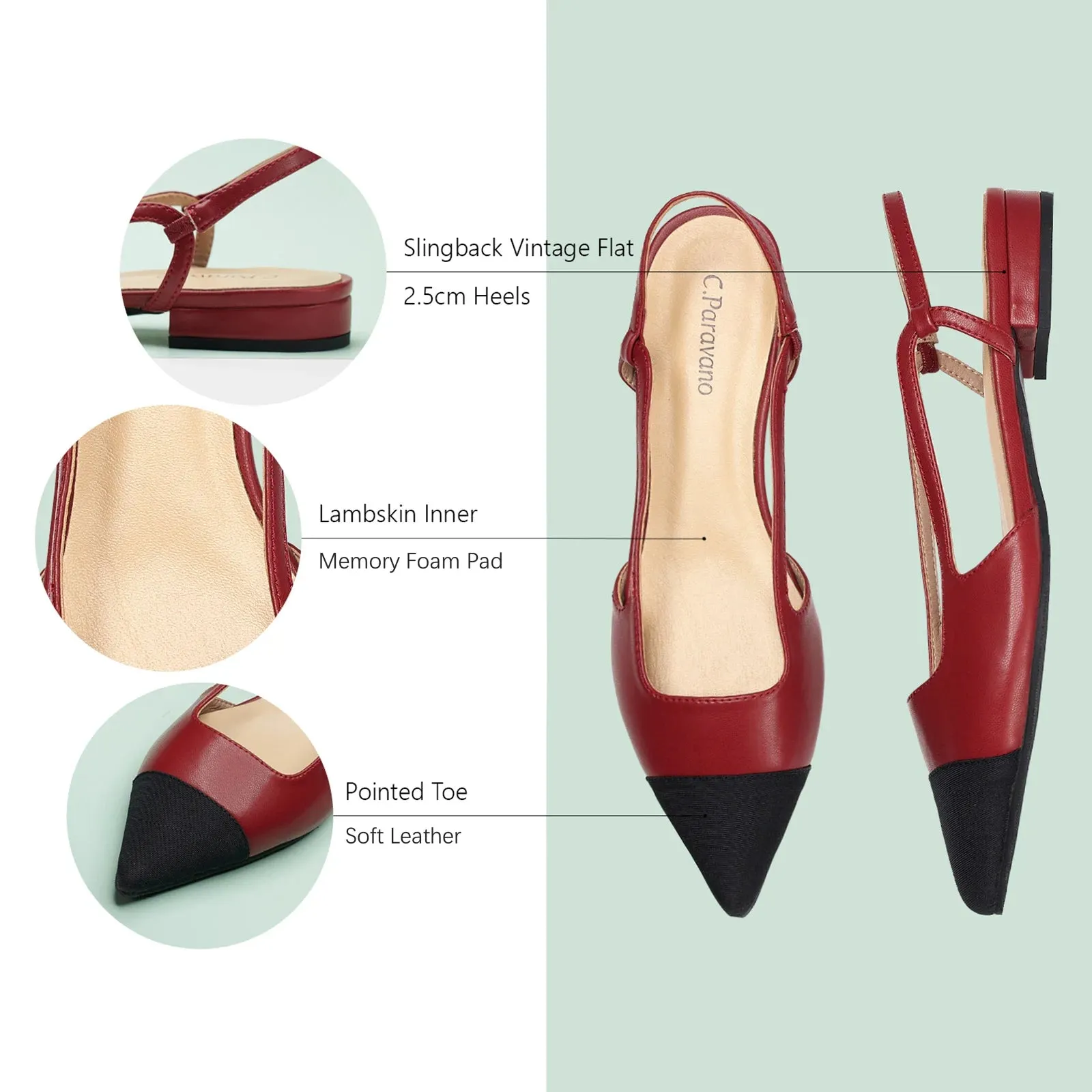 Cap-Toe Slingback Flats (Freya)