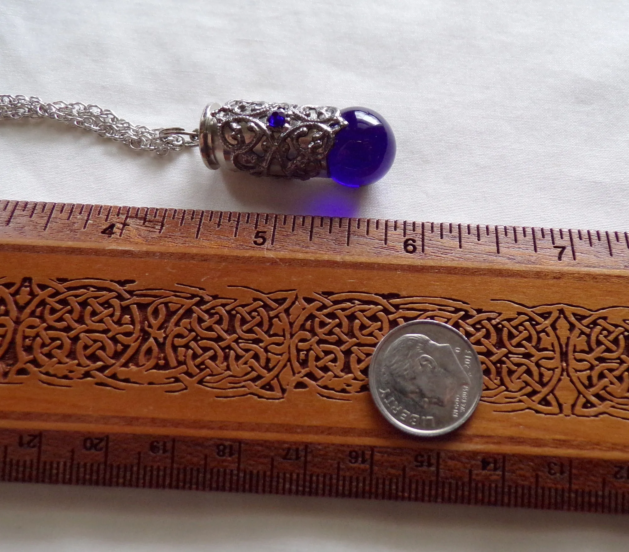 Cobalt Blue Marble Silver Filigree Bullet Jewelry Pendant Necklace