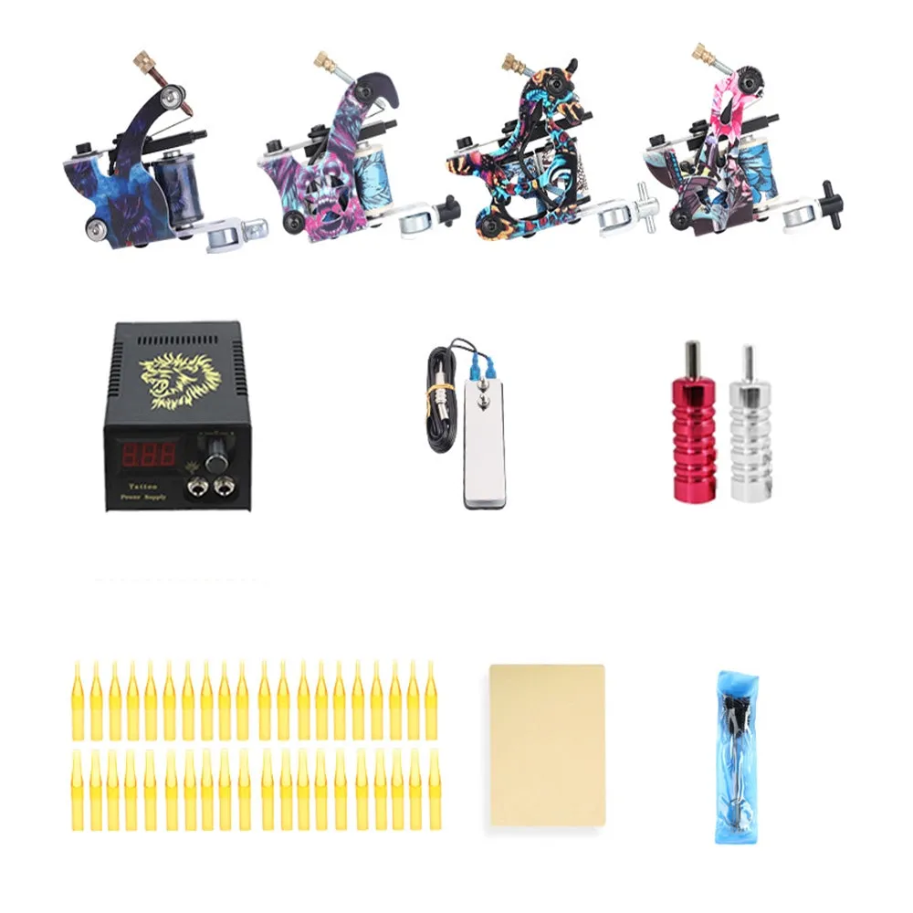 Complete Beginner Tattoo Kit, 4 Machines, 40 Ink Colors, Grips, Needles