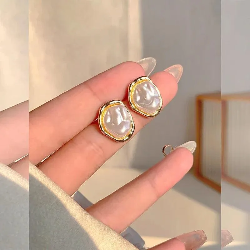 Contemporary Irregular Pearl & Metal Stud Earrings 2024