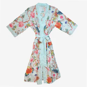 Cotton Robe / Aqua in Bloom