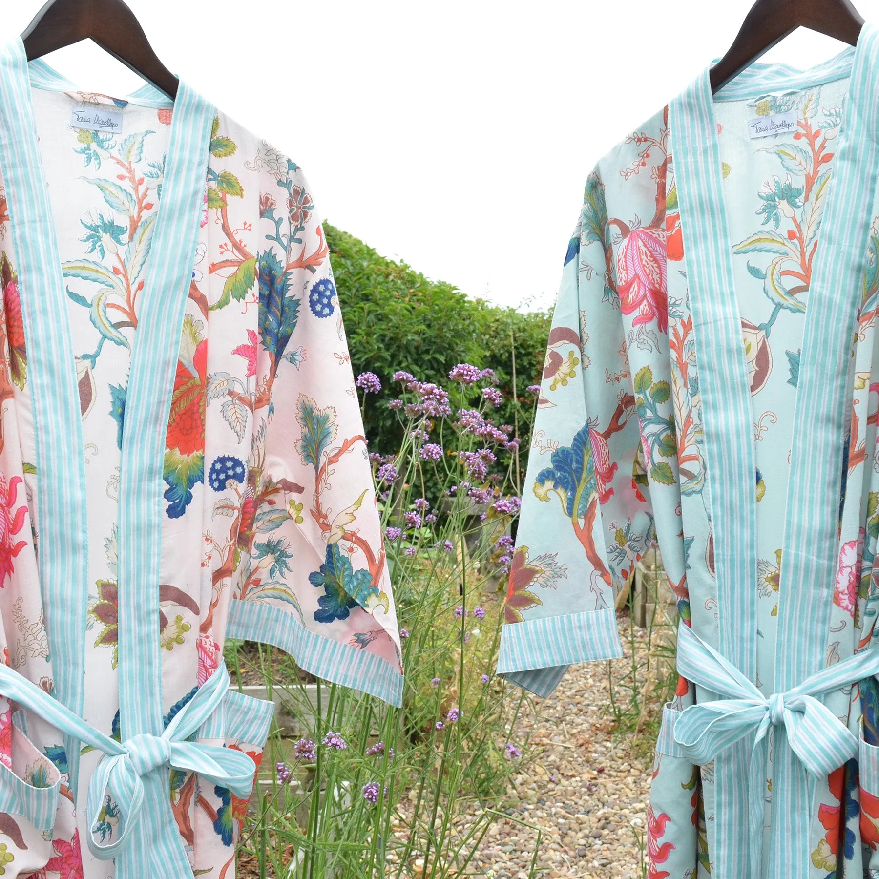 Cotton Robe / Aqua in Bloom