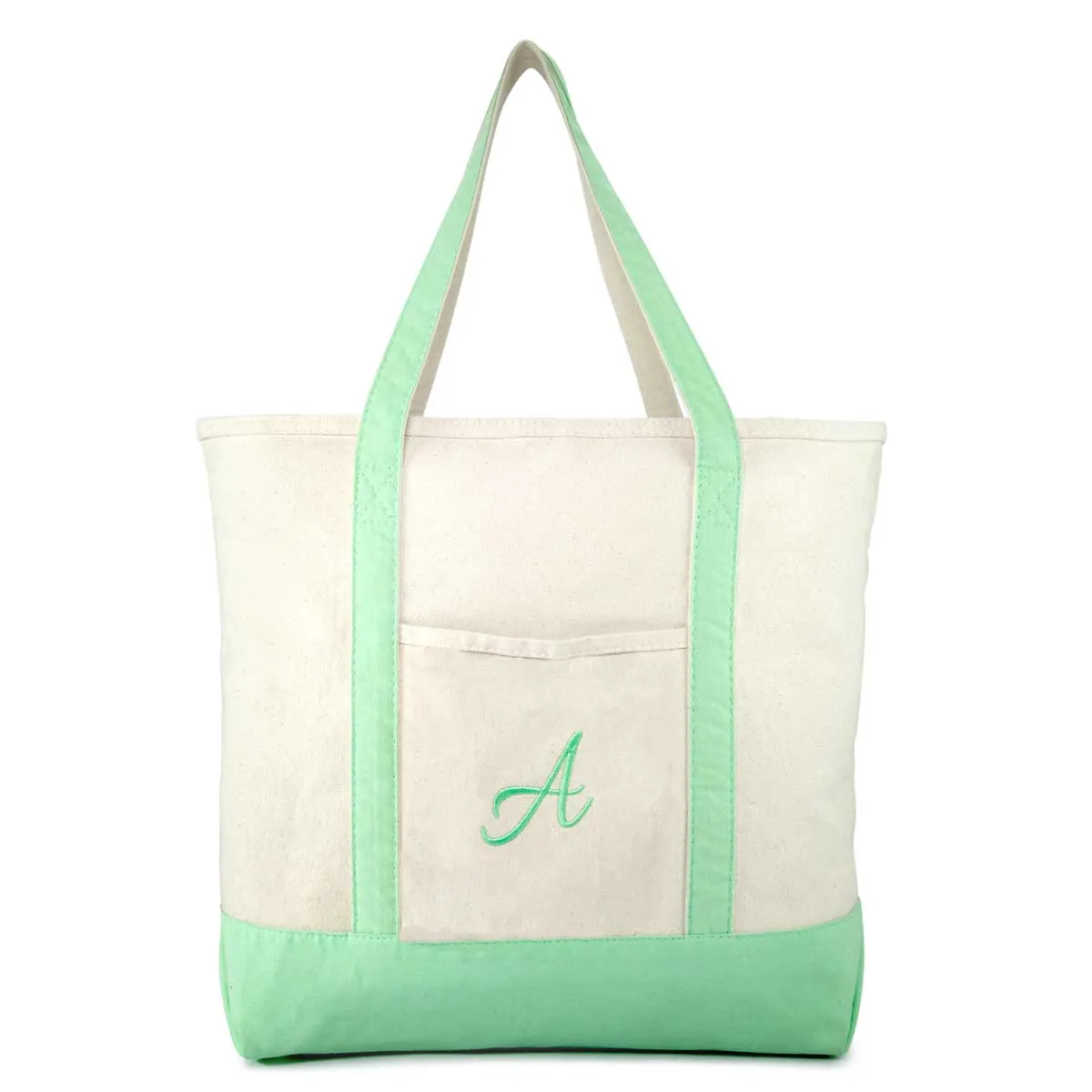 Dalix Personalized Shopping Tote Bag Monogram Mint Green Initial Zippered Letter A-Z