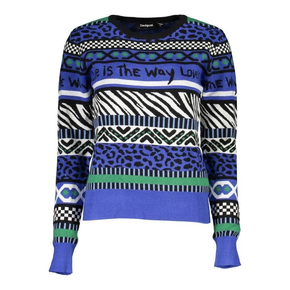 Desigual Elegant Crew Neck Sweater with Contrast Details