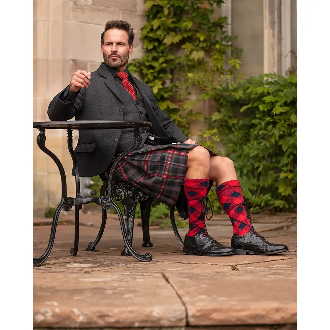 Diced Hose Wool Kilt Hose - Tartan Red/Navy by House of Cheviot