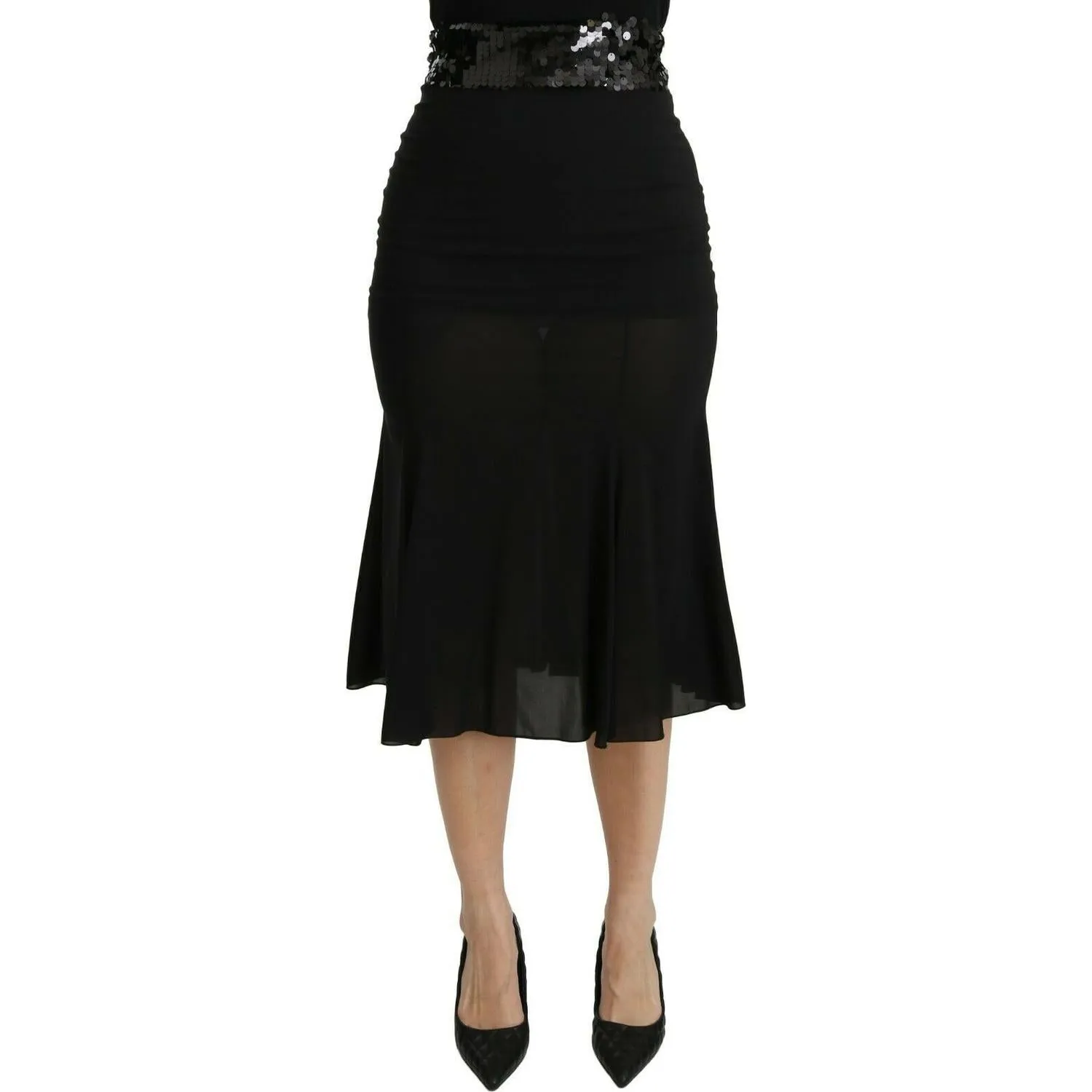 Dolce & Gabbana Chic High Waist Black Silk Blend Skirt