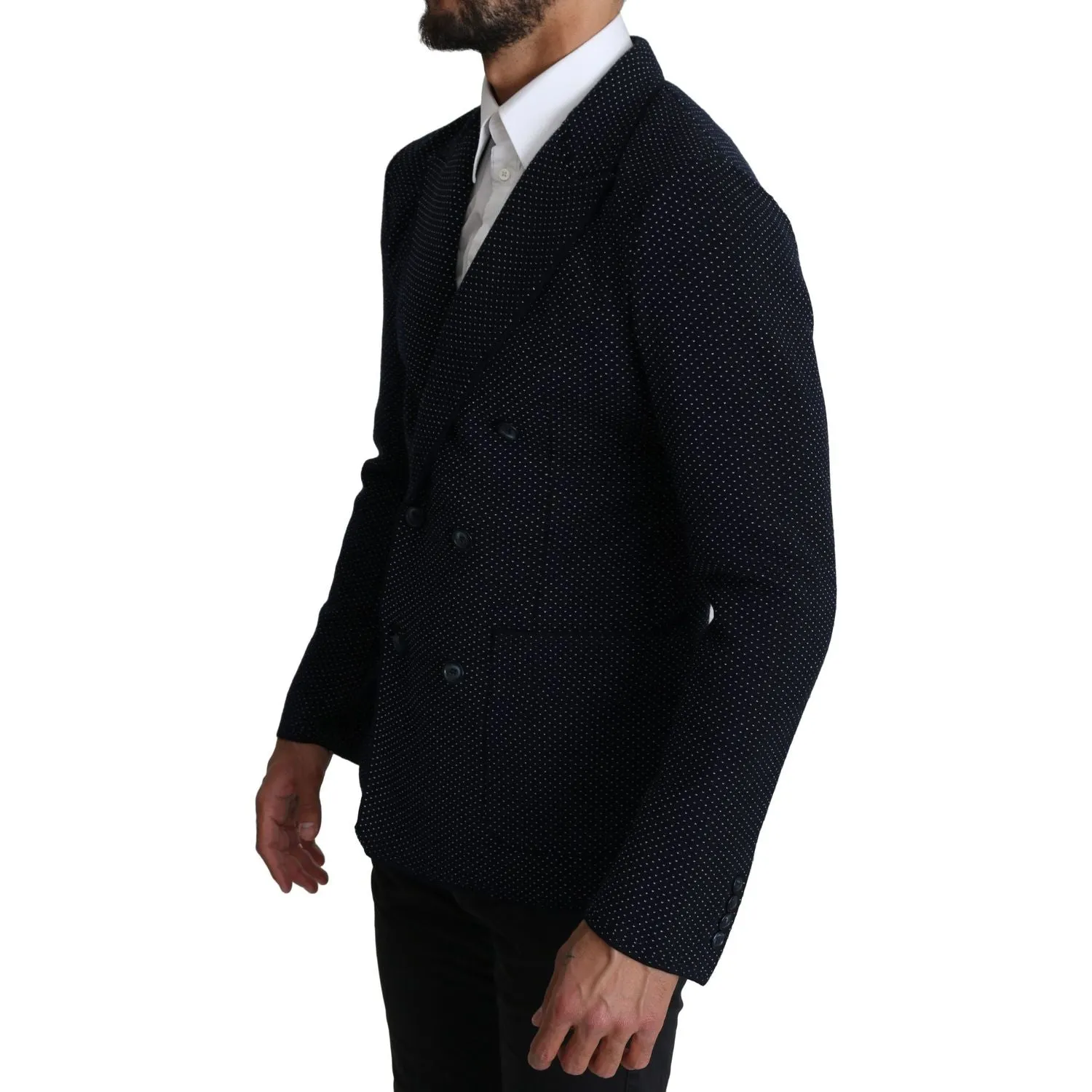 Dolce & Gabbana Elegant Dark Blue Dotted Slim-Fit Blazer