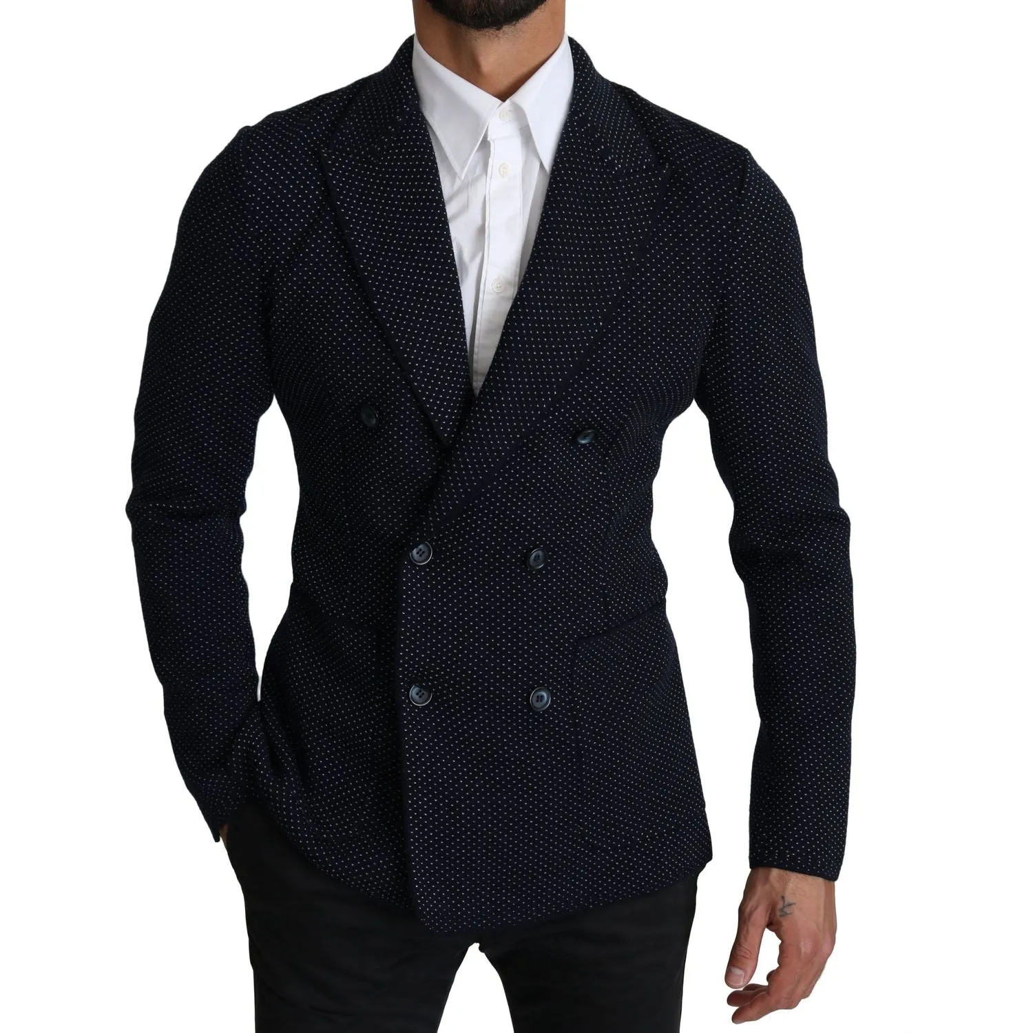 Dolce & Gabbana Elegant Dark Blue Dotted Slim-Fit Blazer