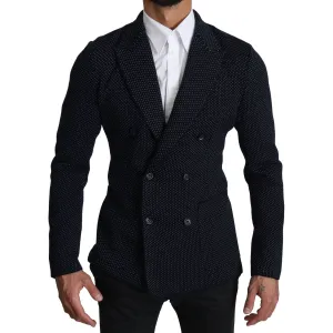 Dolce & Gabbana Elegant Dark Blue Dotted Slim-Fit Blazer