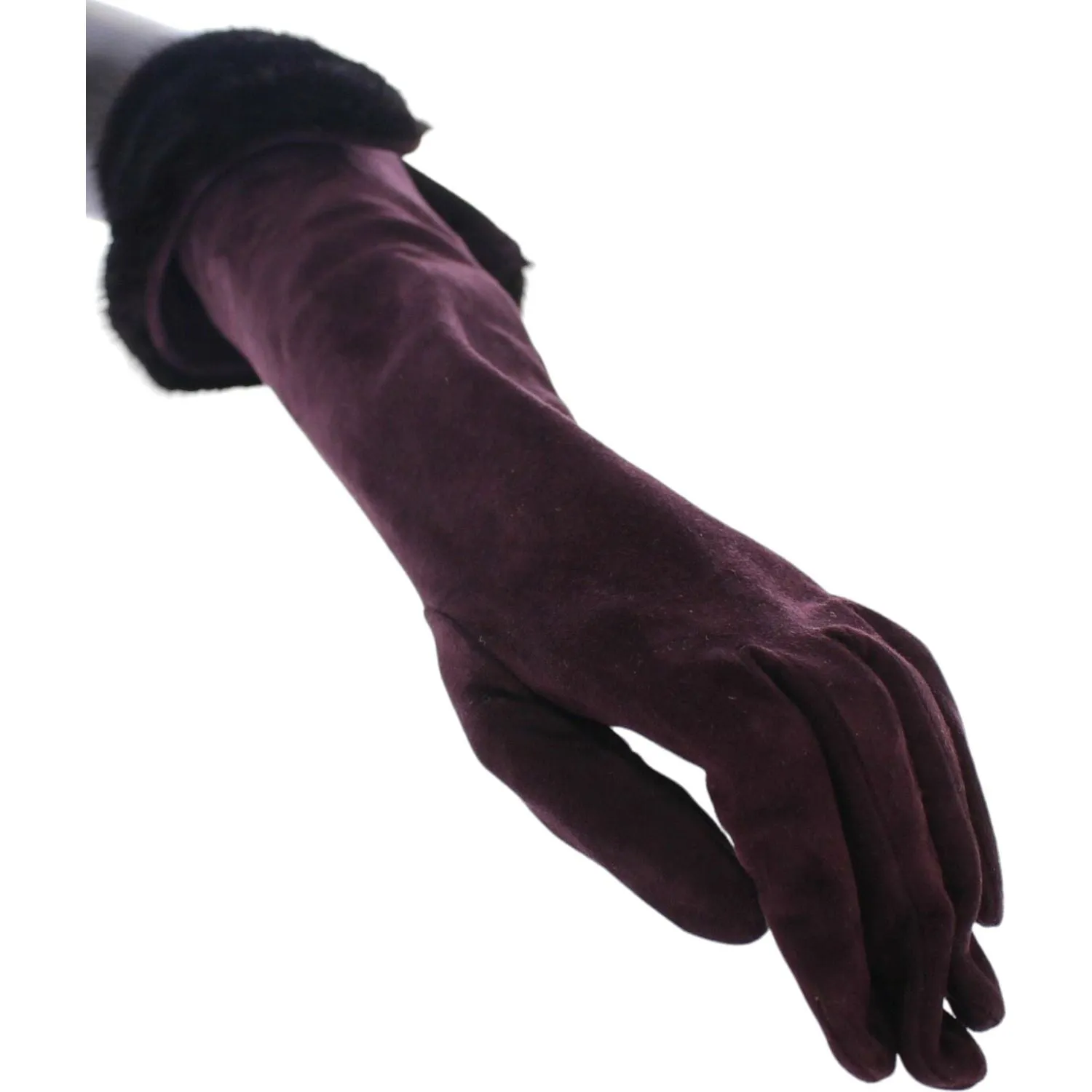 Dolce & Gabbana Elegant Elbow Length Purple Fur Gloves