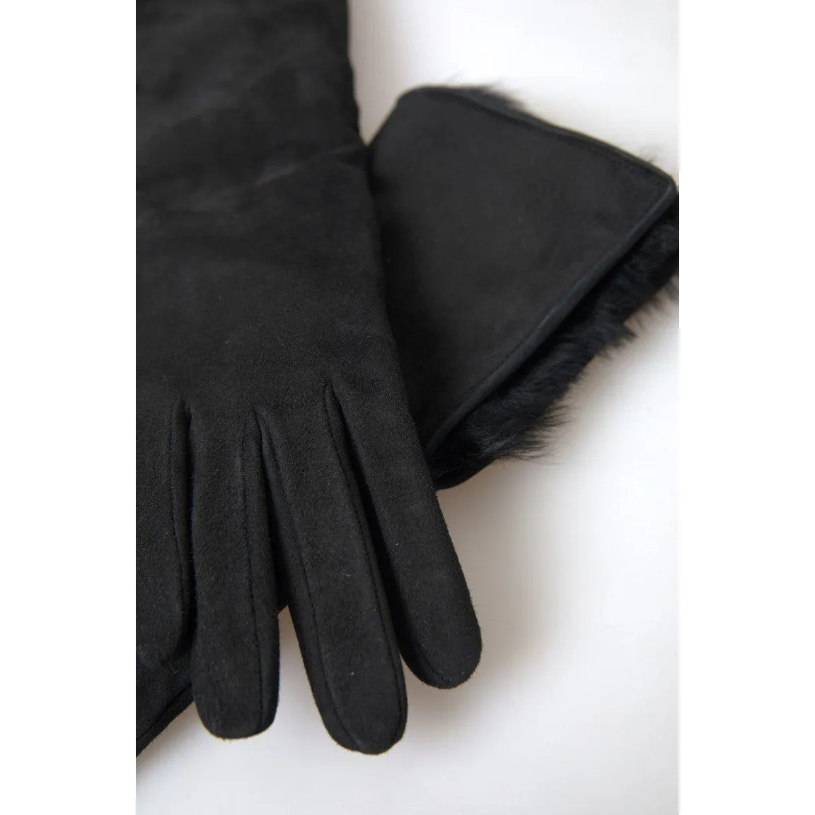 Dolce & Gabbana Elegant Leather Elbow Length Gloves with Fur Trim