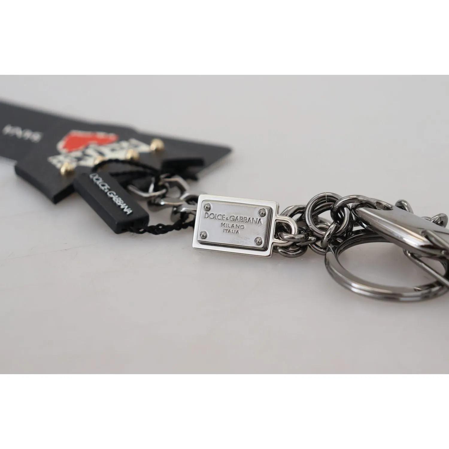 Dolce & Gabbana Elegant Silver and Black Designer Keychain