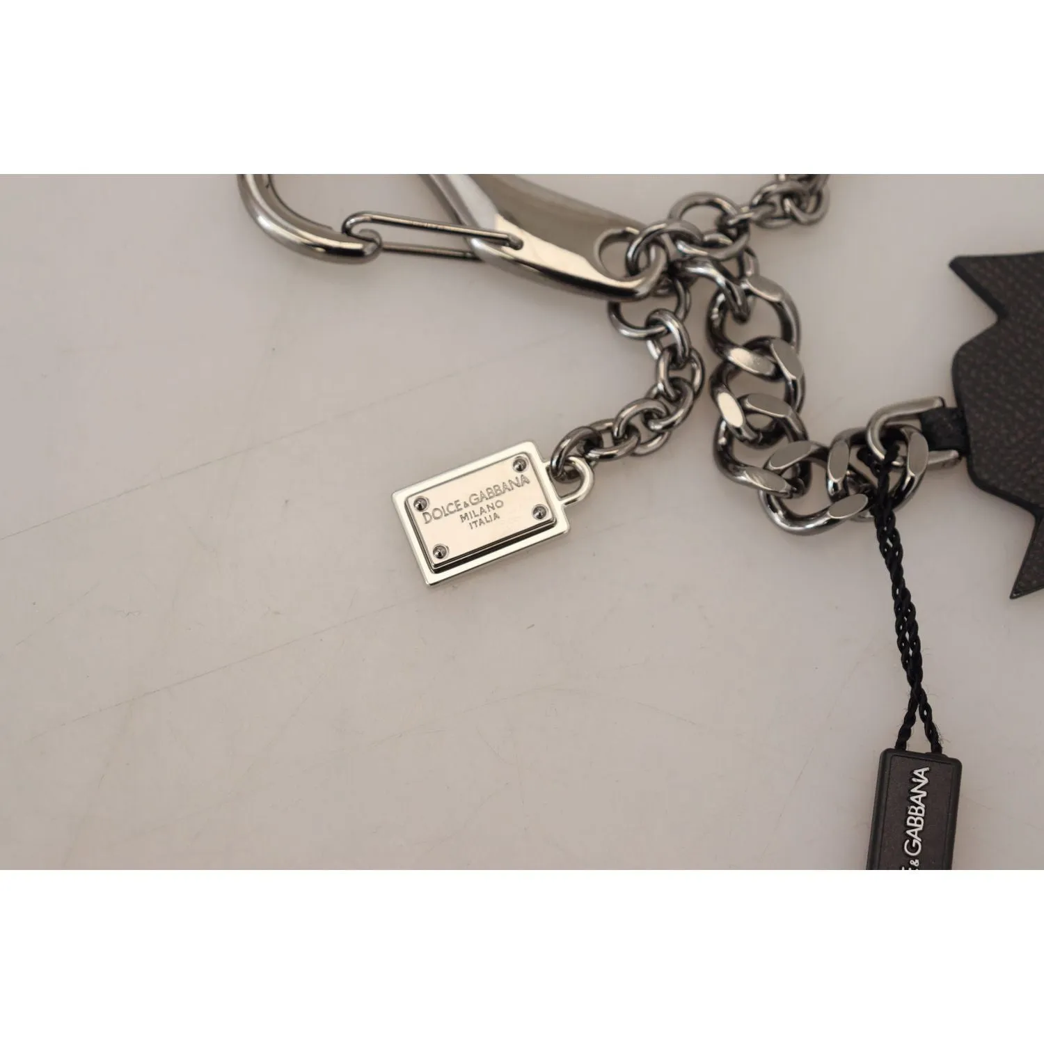 Dolce & Gabbana Elegant Silver and Black Designer Keychain