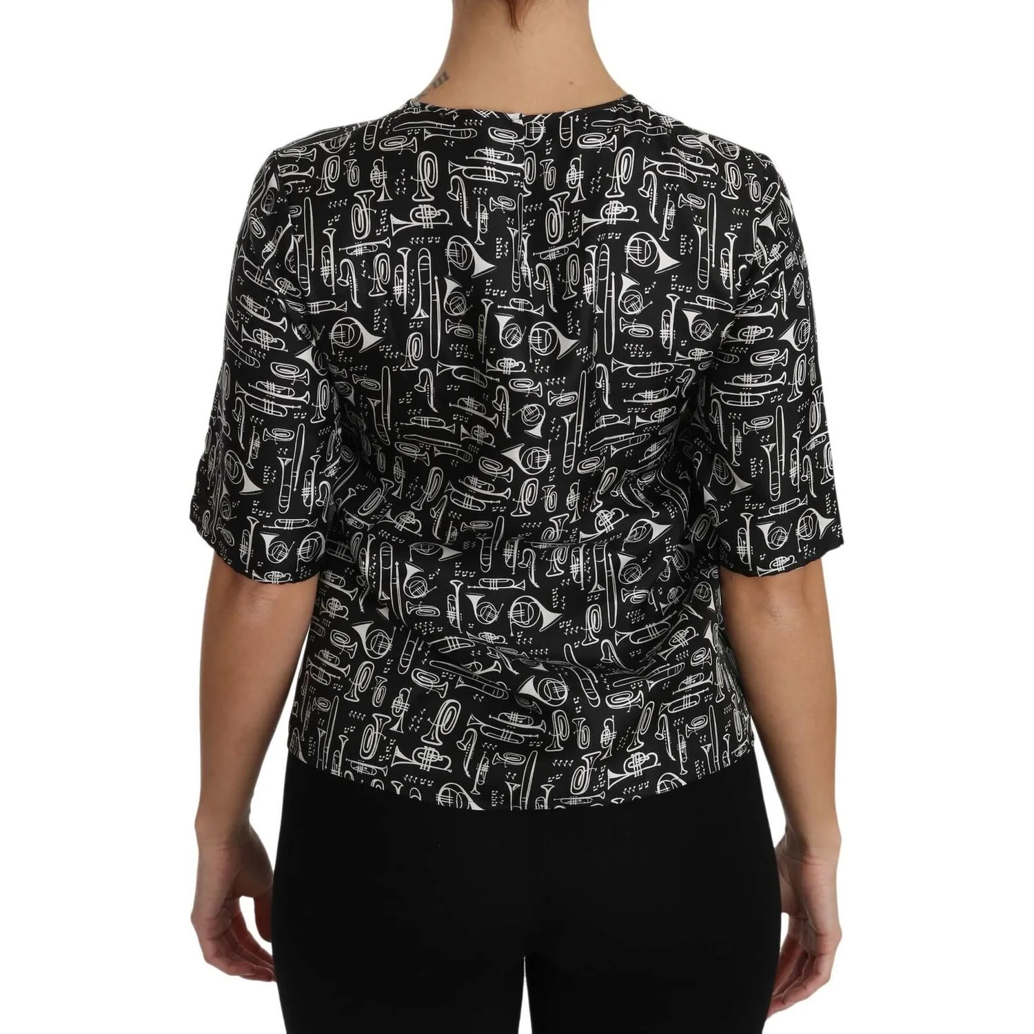 Dolce & Gabbana Exquisite Trumpet Print Silk Blouse