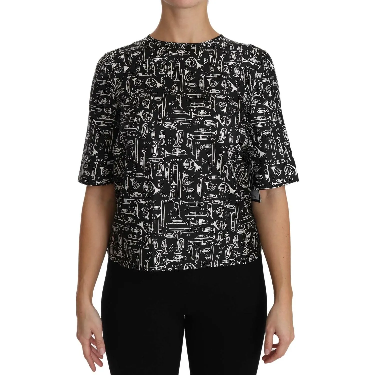 Dolce & Gabbana Exquisite Trumpet Print Silk Blouse