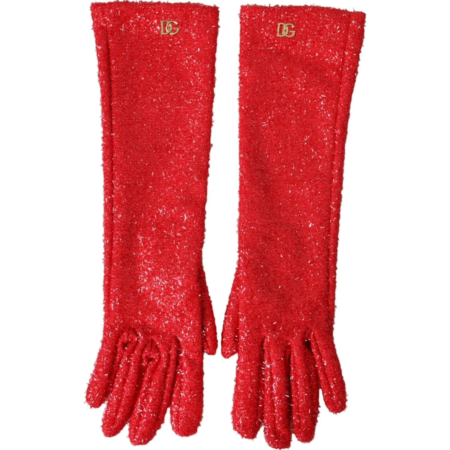 Dolce & Gabbana Red Lurex Fantasia Mid Arm Length Gloves