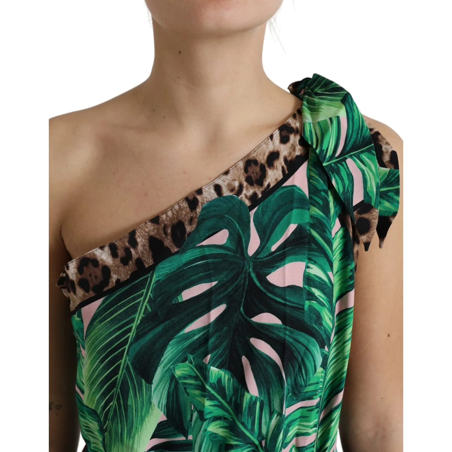 Dolce & Gabbana Tropical Jungle Print One-Shoulder Dress