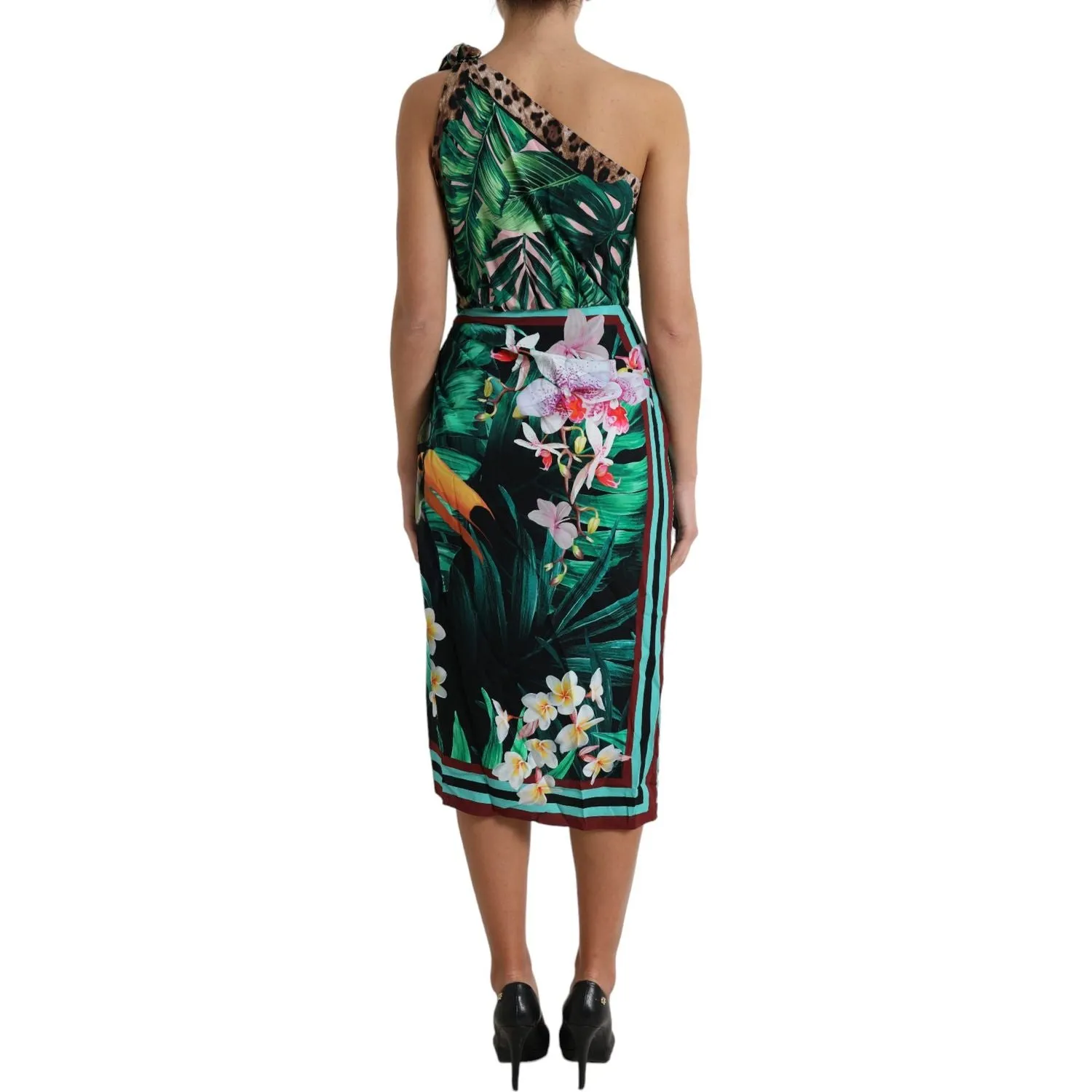 Dolce & Gabbana Tropical Jungle Print One-Shoulder Dress