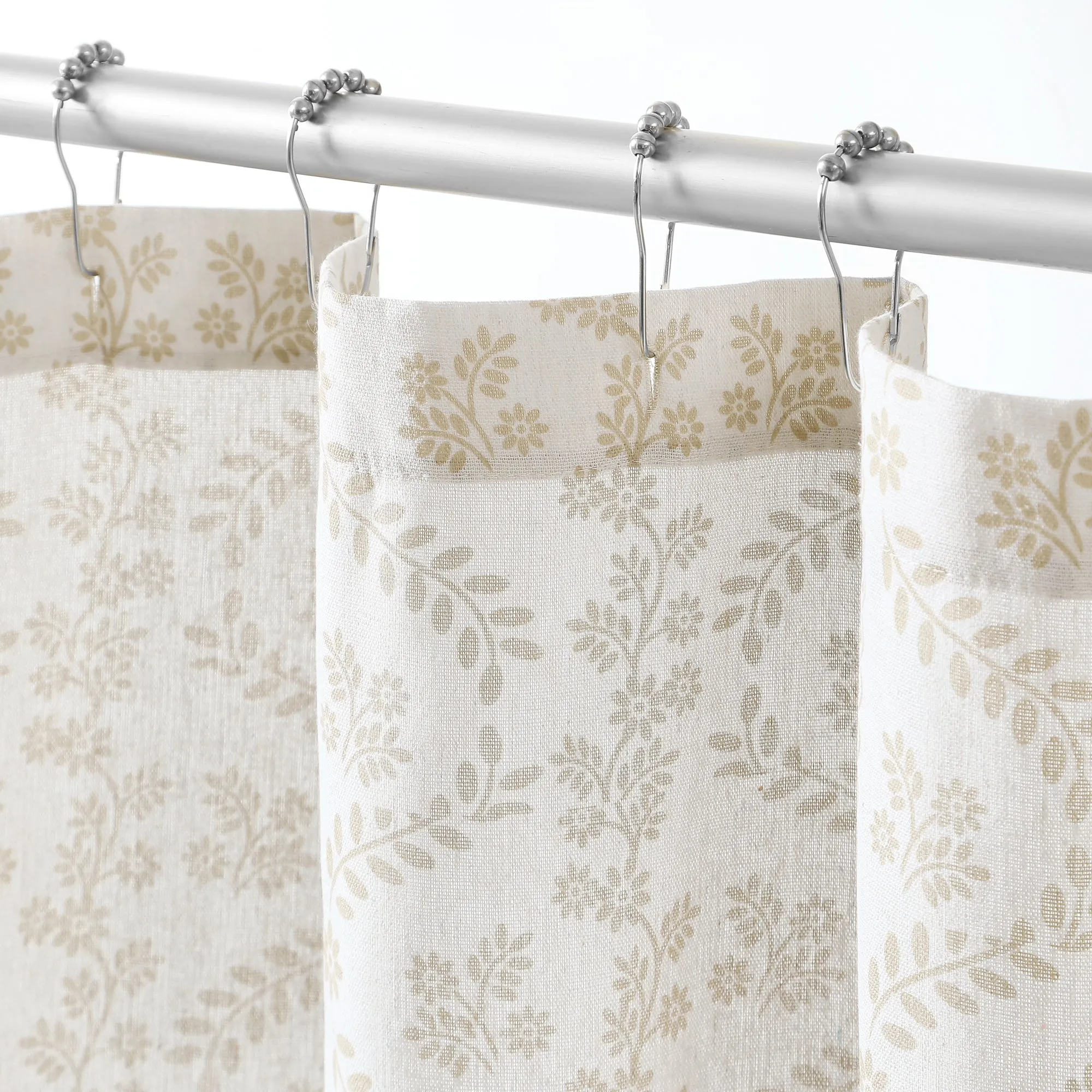 Doreen Delicate Floral Linen Textured Shower Curtain