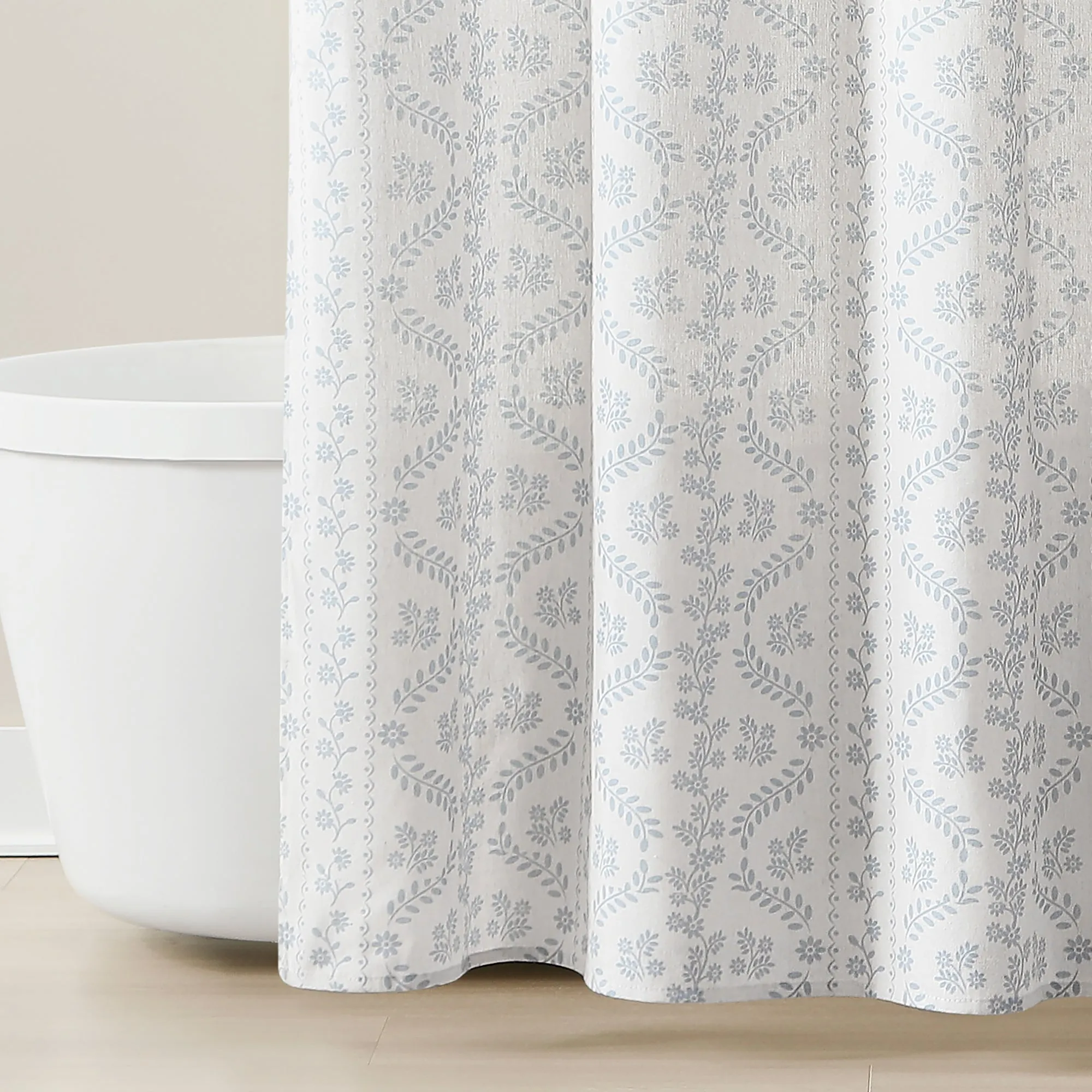 Doreen Delicate Floral Linen Textured Shower Curtain