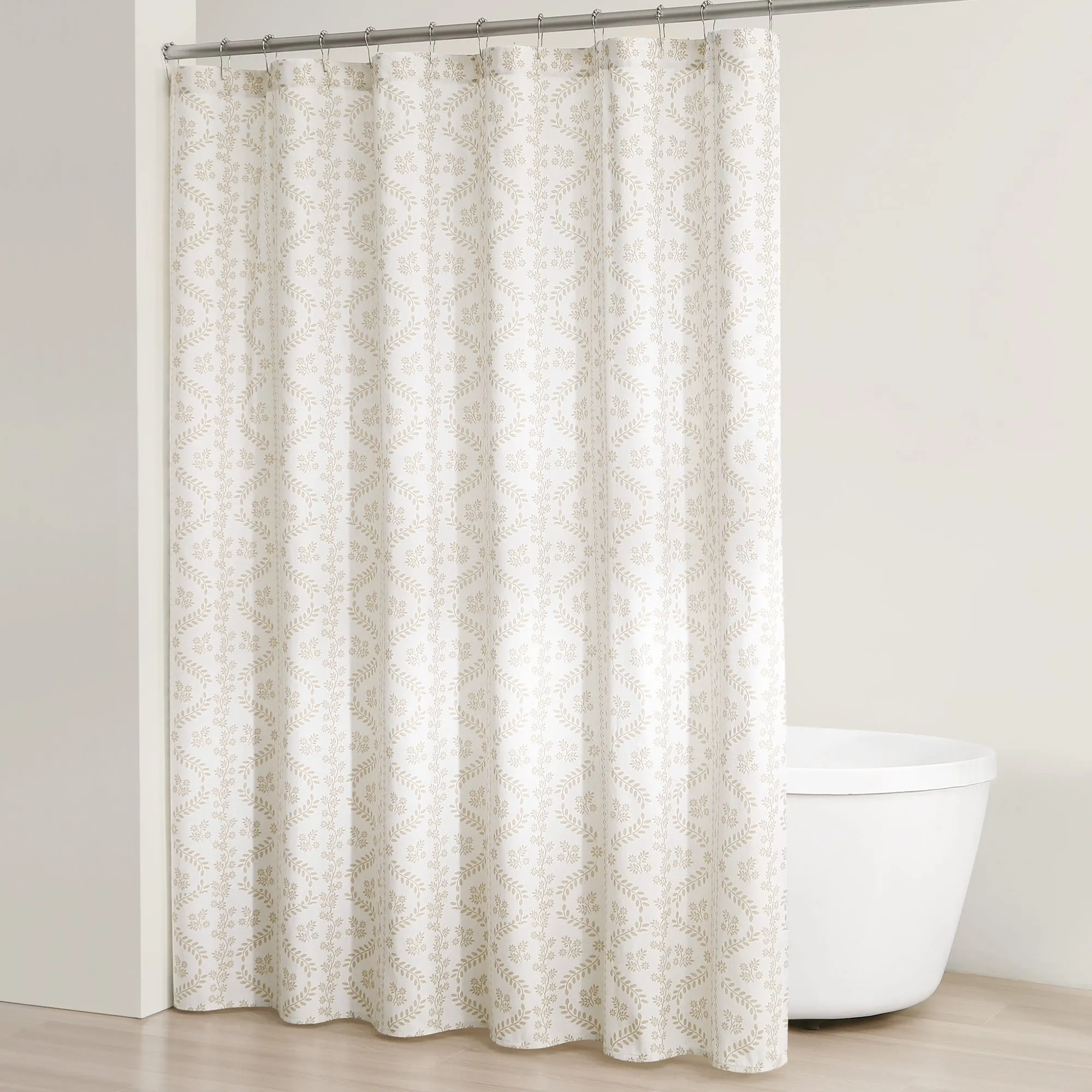 Doreen Delicate Floral Linen Textured Shower Curtain