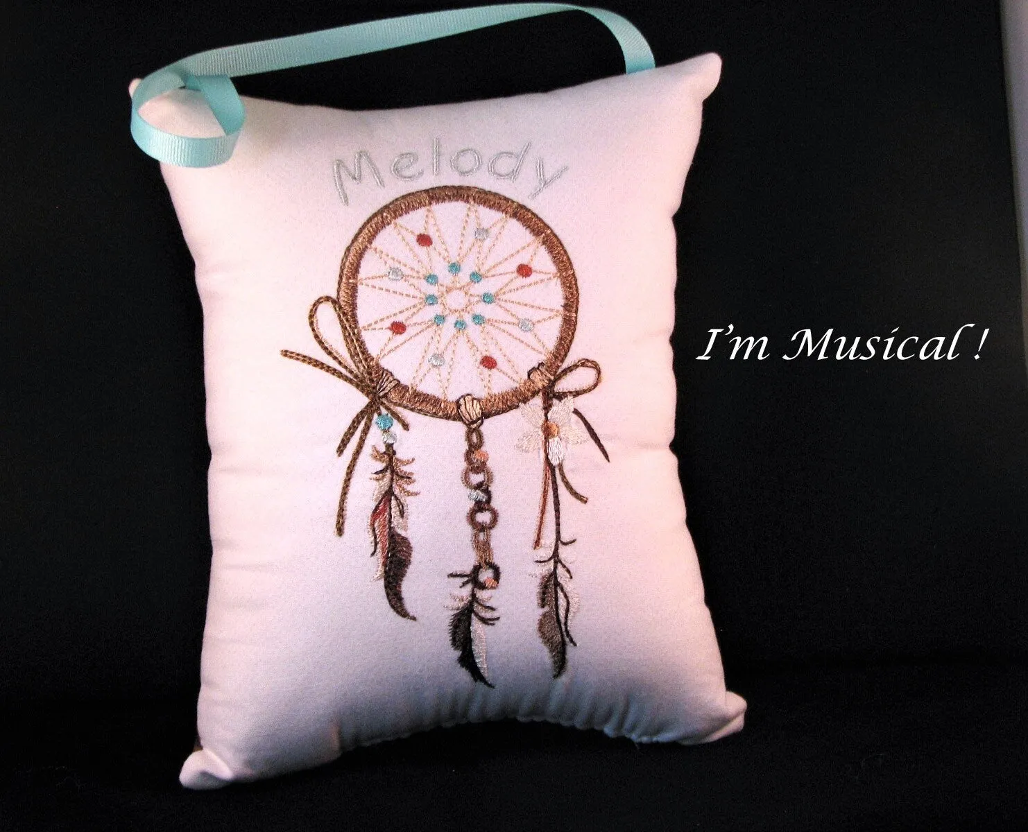 Dream Catcher Music Box Pillow -- Personalized Embroidered MUSICAL Keepsake