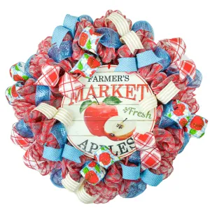 Farmers Market Summer Apple Wreath - Vibrant Red, Turquoise, and White Colors