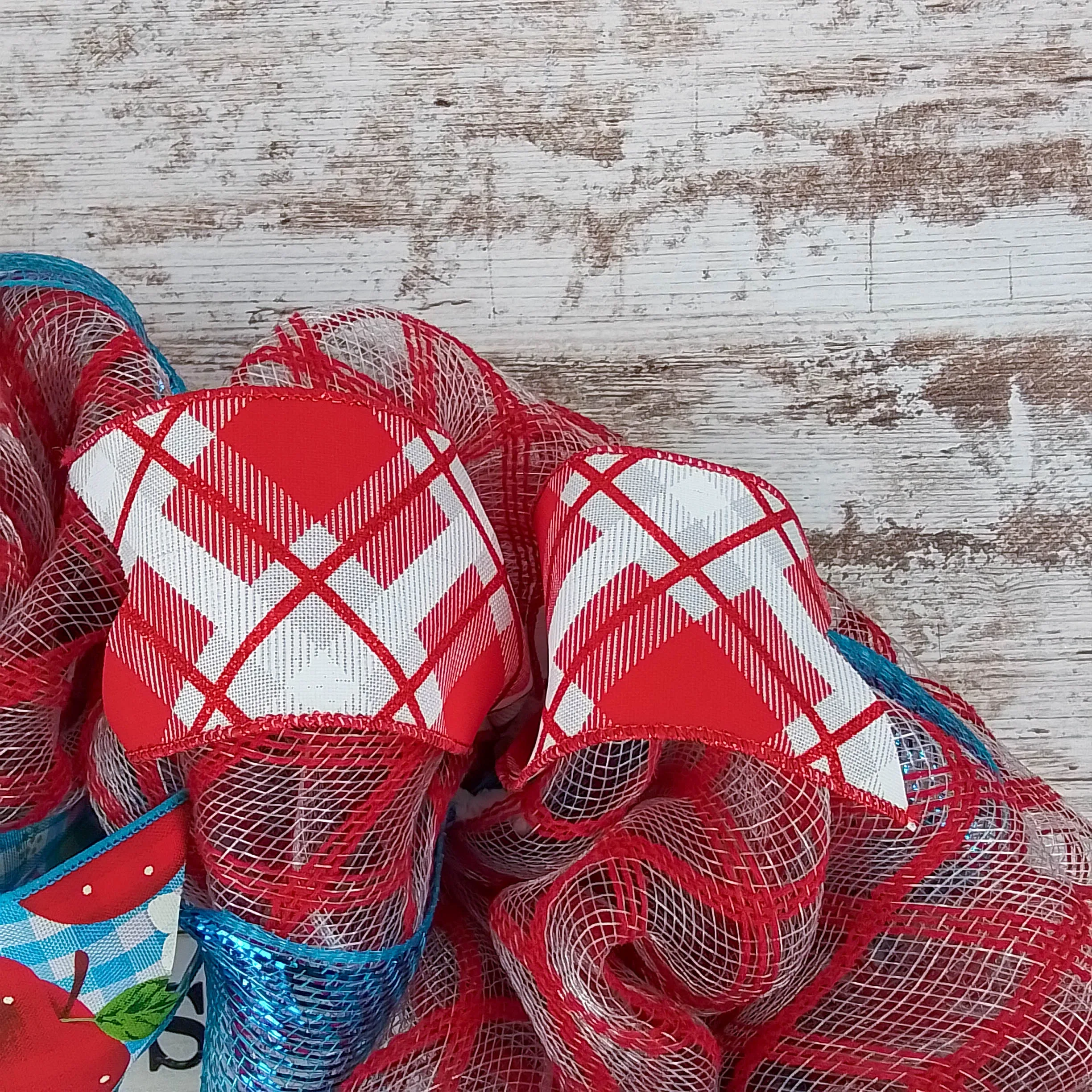 Farmers Market Summer Apple Wreath - Vibrant Red, Turquoise, and White Colors