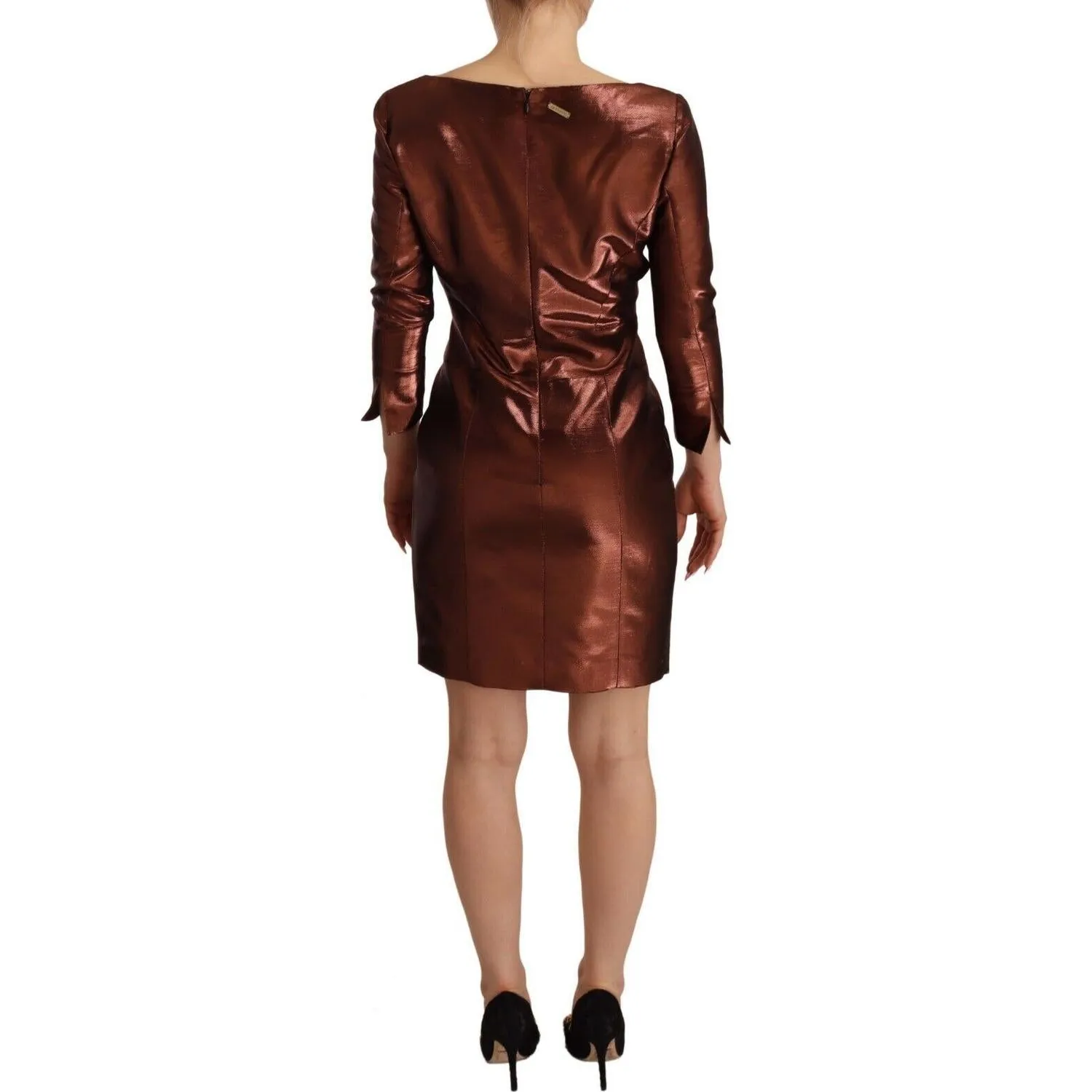 GF Ferre Elegant Bronze Sheath Mini Dress with Square Neck