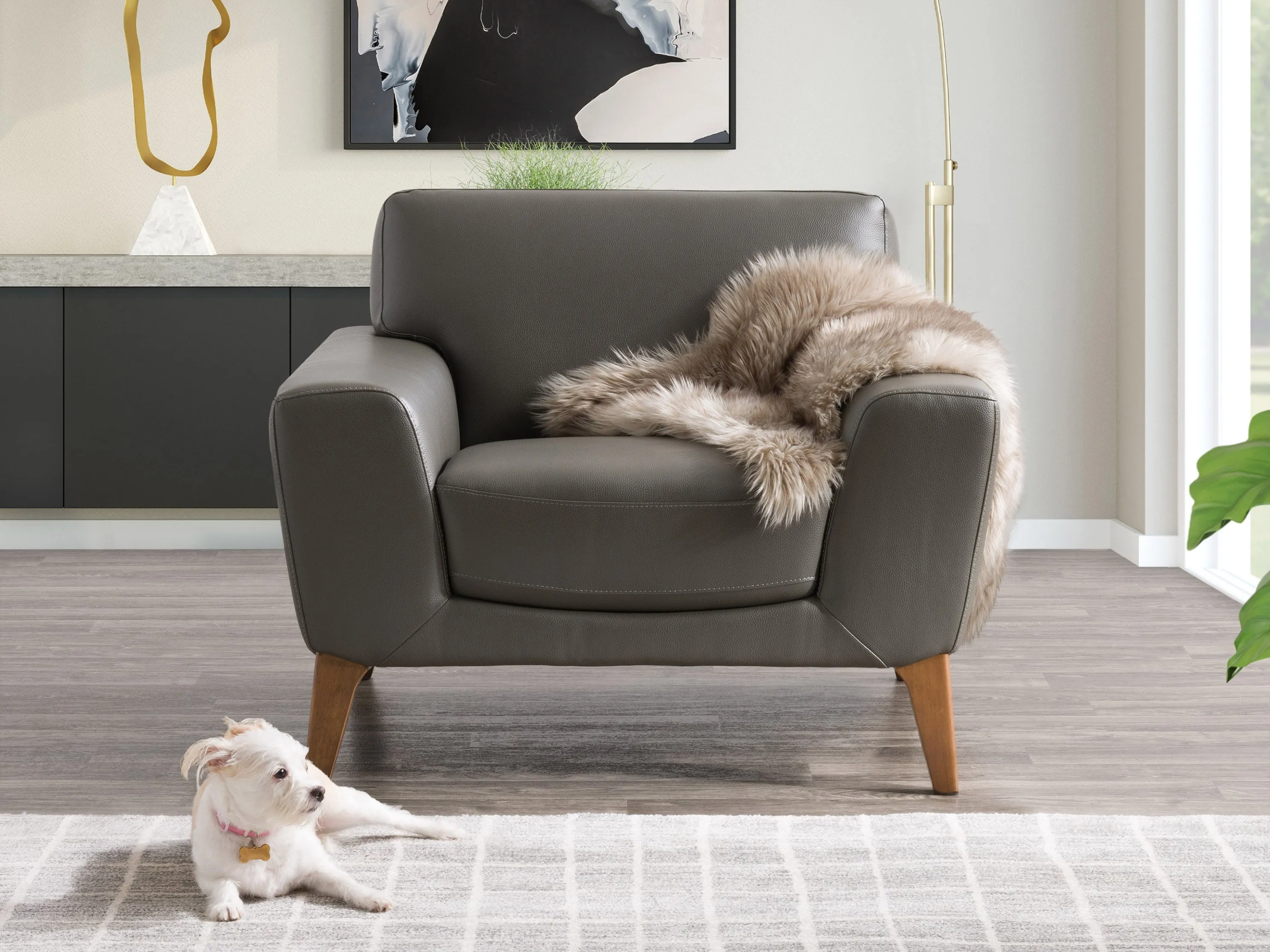 Grey Faux Leather Arm Chair