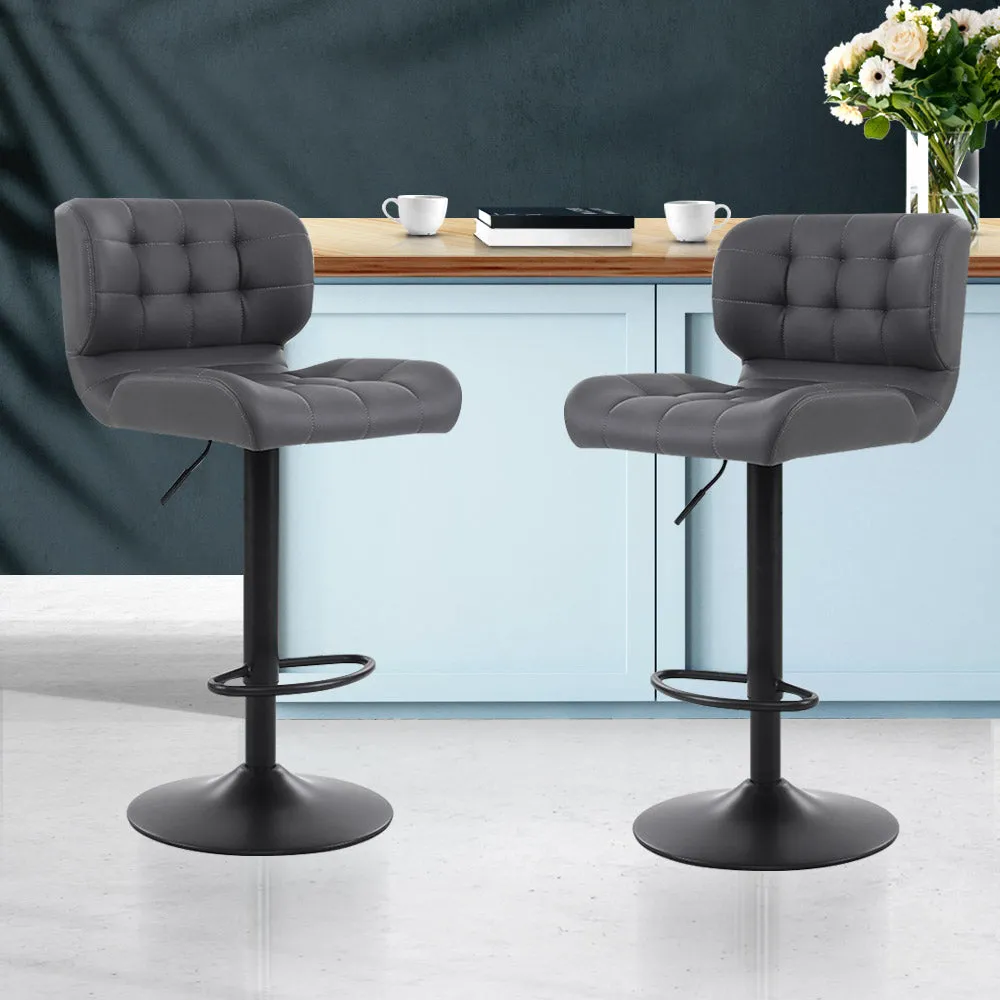 Grey PU Leather Swivel Bar Stools, Gas Lift, Set of 2 - Artiss