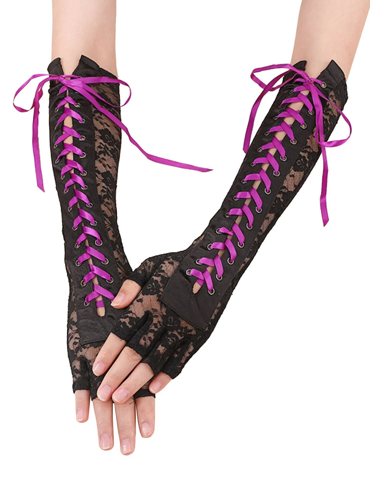 Halloween Punk Party Lace-Up Half Finger Gloves